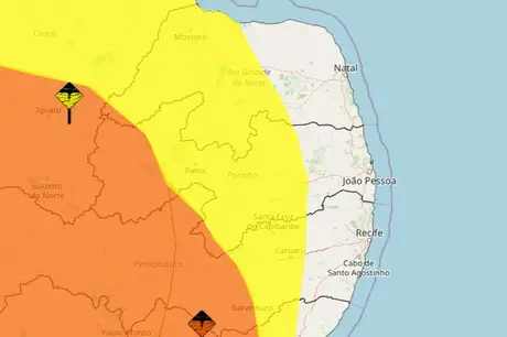Inmet alerta para chuvas e ventos intensos nas próximas horas em João Pessoa e outros 15 municípios da Paraíba